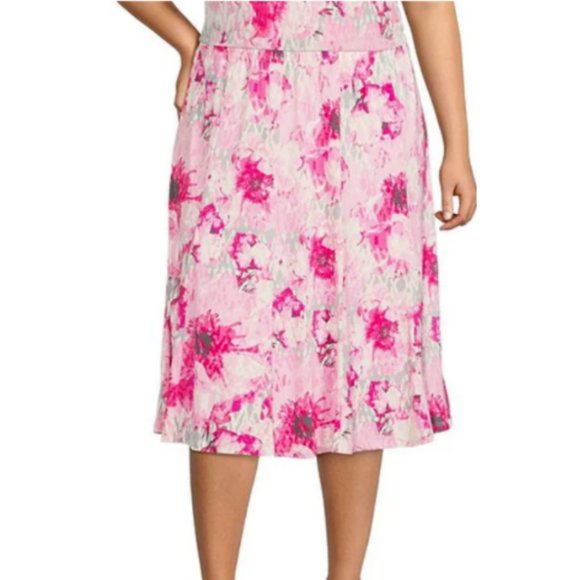 Allison Daley Floral A-Line Skirt Ladies Plus Pink Gray 14P 16W 18W 20W 22W - Picture 1 of 1